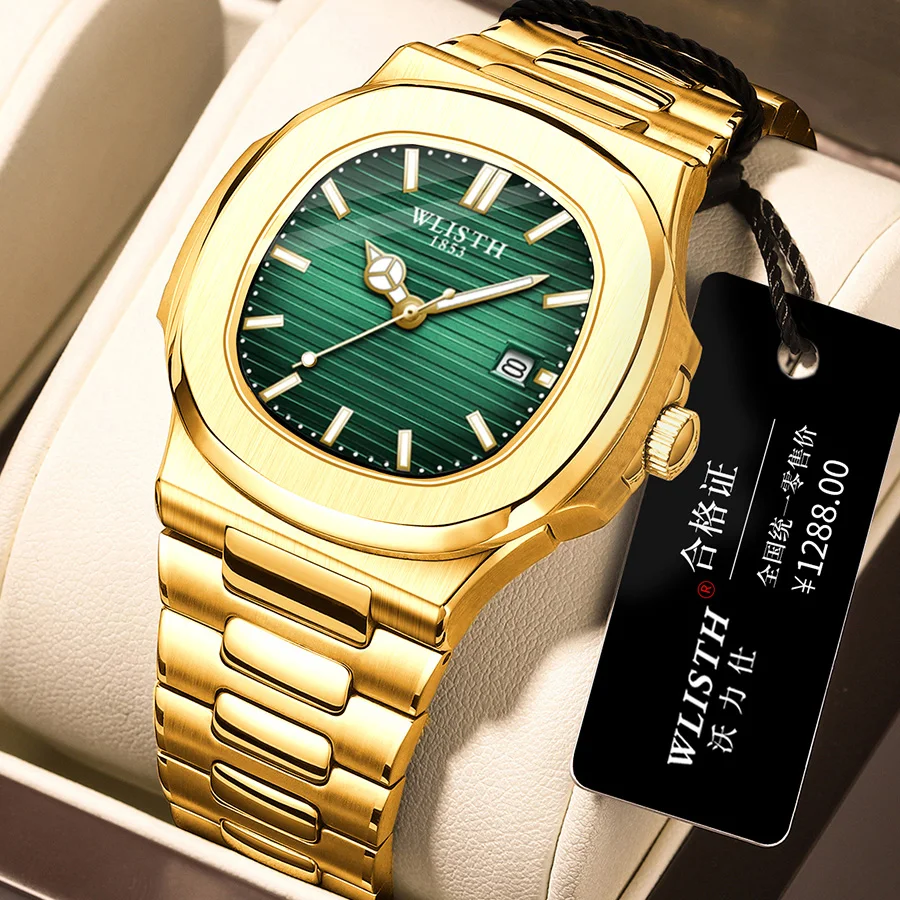 

Luxury Watch Business Watch Men Fashion Square Dial Stainless Steel Calendar Luminous Waterproof Men Watch Clock Reloj Hombre