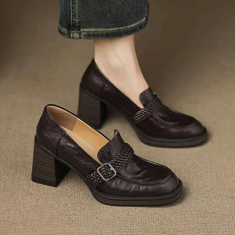 

High Heels Women's Loafers Shoes Chunky Mary Jance Dress Shoes 2026 Spring Designer Fashion Shallow Pumps Luxury Zapatos Femme
