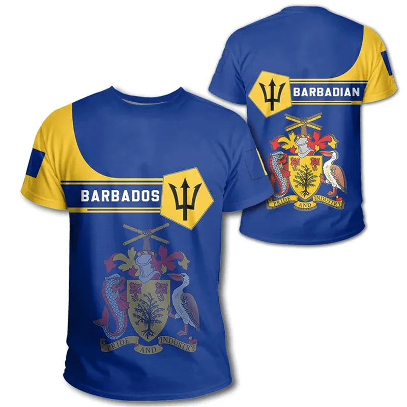 3D Barbados Ethnic Flag Map Print T Shirt Barbados Coat Of Arms Graphic Tee Shirt Fashion Streetwear Short Sleeves Mens Clothing image 2