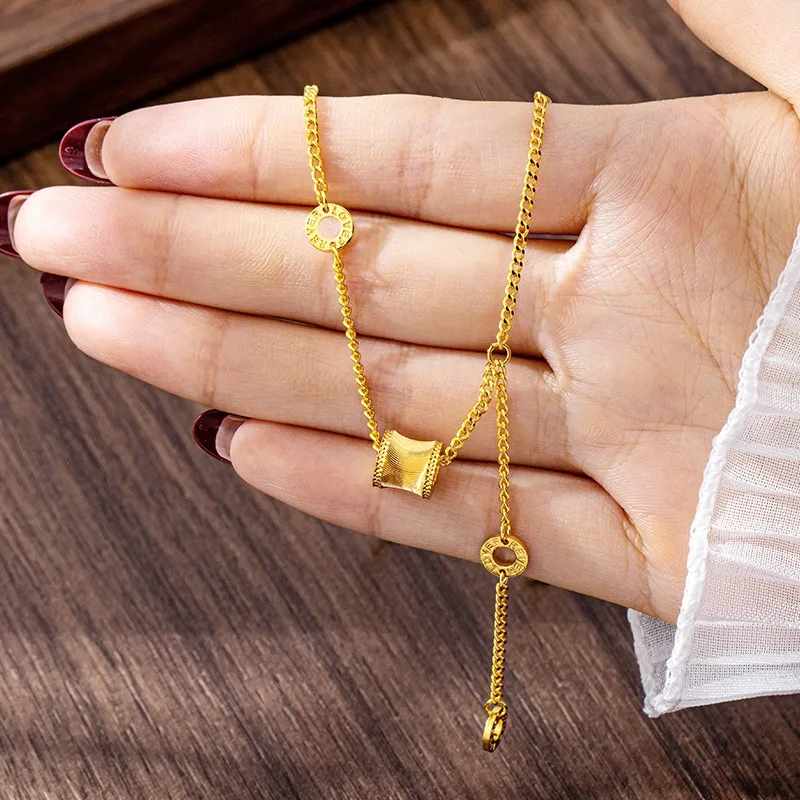 Vintage Sand Gold Style Road‑through Pendant Necklace Brushed Small Waist Bracelet Trendy Ladies Fashion Jewelry Supply