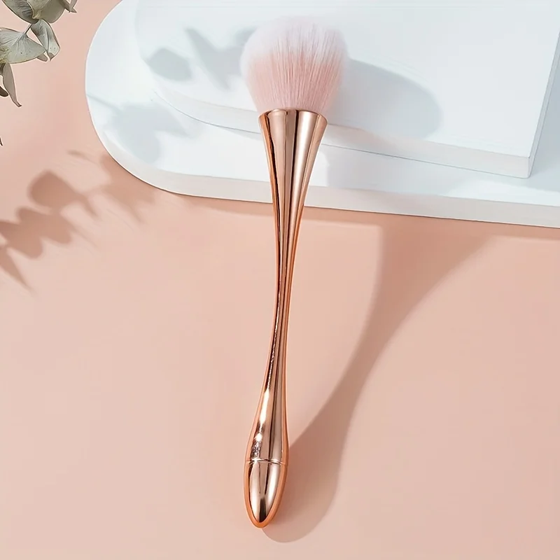 Brocha de maquillaje abanico rosa dorado, brocha para polvo suelto, iluminador y rubor, cerdas suaves para fijar el maquillaje 2