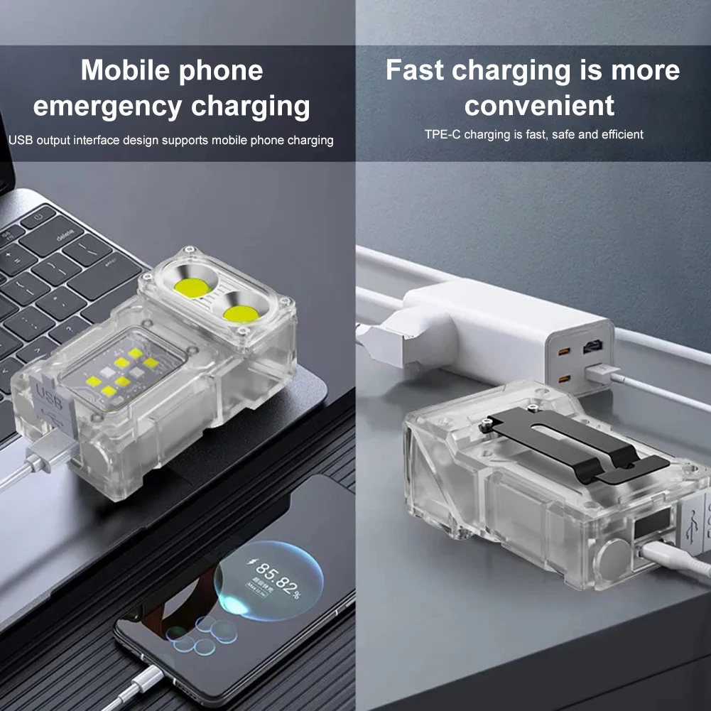 COB+SMD LED Outdoor Mini Flashlight 1200mAh Camping Work Light Power Display Powerful Flashlight for Camping Fishing Walking