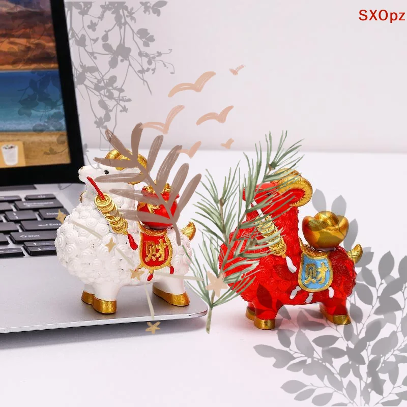 Feng Shui Goat Statue Golden: Sheep Figurine Zodiac Wealth Ornament Rotating Persimmon Luck Chinese Collectible