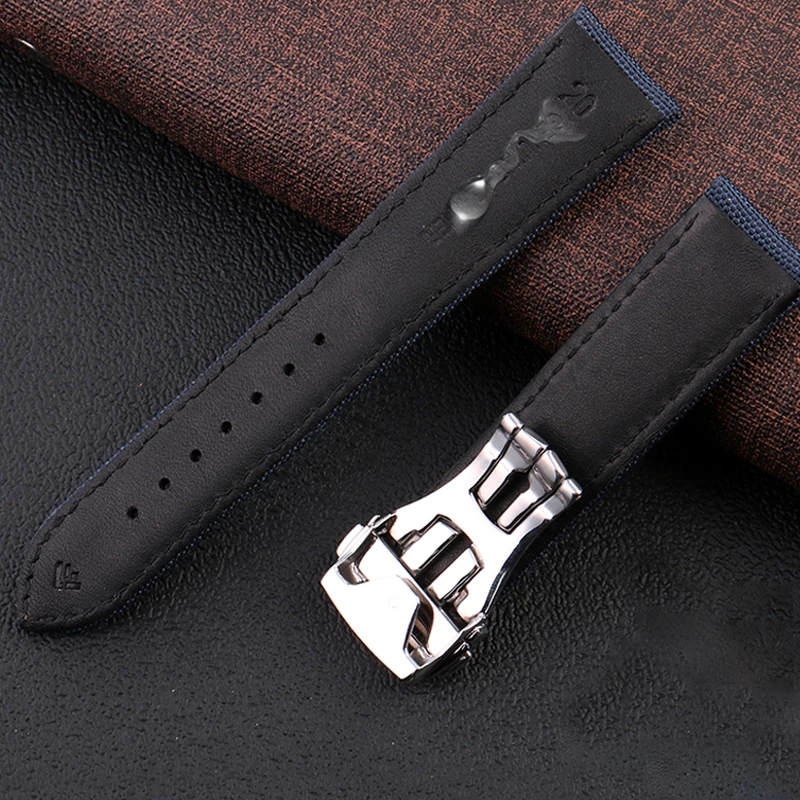 High Quality Canvas Watchband Cow Leather Watch Strap for Omega Seamaster Speedmaster 300 310 AT150 19mm 20mm Bracelet image 4