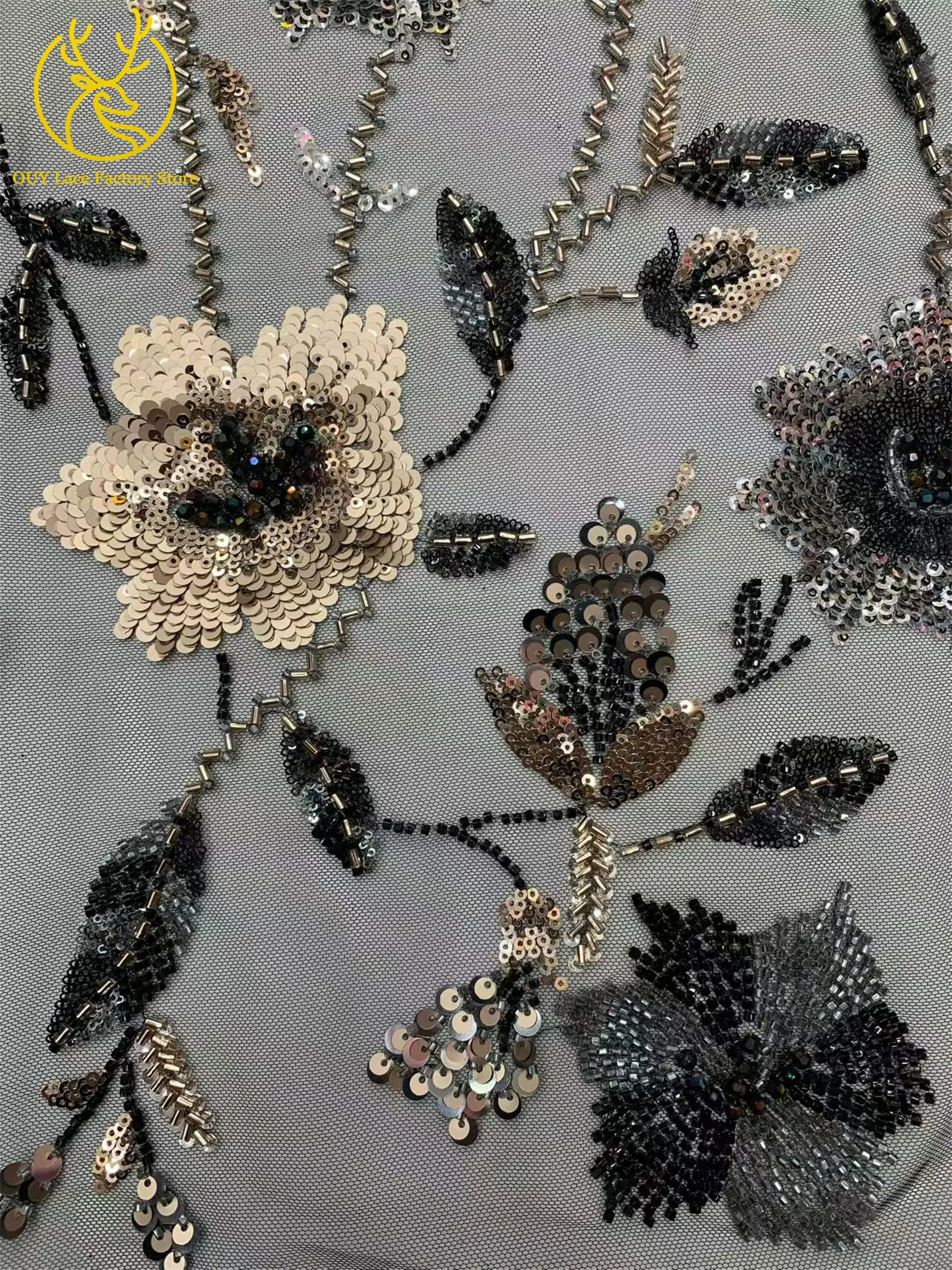 2026 Französische Stickerei Perlenbesetzter Mesh-Spitzenstoff 5 Yards Hochwertiger Afrikanischer Pailletten-Spitzenstoff für Damen Partykleider Nähen – Detail 28