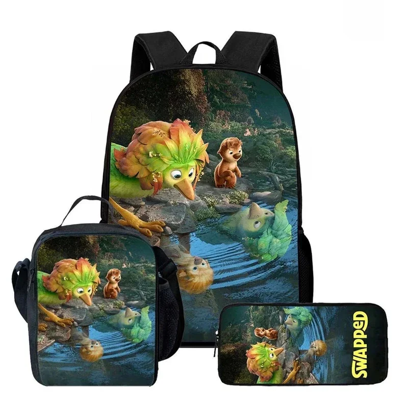 

2026 New Swapped Movie 3pcs Printed Kids School Bag Lunch Bag Pencil Case Waterproof Durable Backpack For School Gift