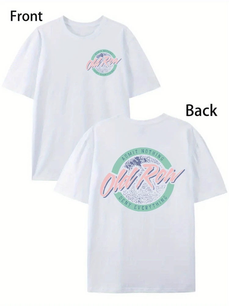 تي شيرت Lao Luo's Round Logo-100% قطن صيفي بأكمام قصيرة ورقبة دائرية للرجال مطبوع على كلا الجانبين.