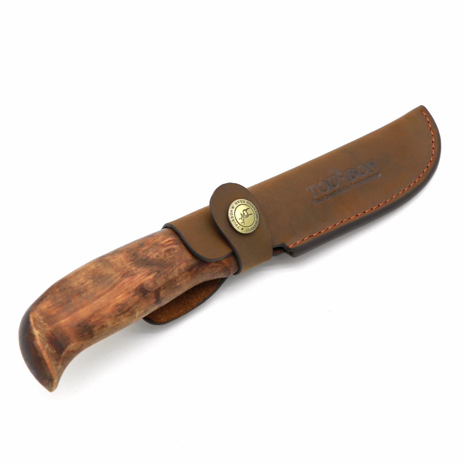 Tourbon Hunting Leather Knife Sheath Fixed Blade Knives Cover Scabbard with Button Closure Belt Slot Brown