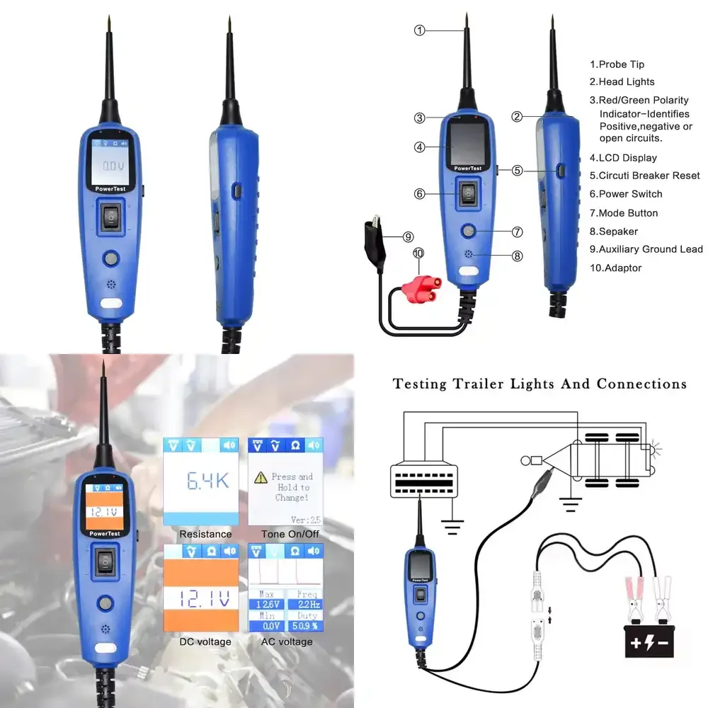 Фото Цифровой диагностический прибор PT150 для тестирования автомобильных электрических систем 12В/24В, проверки целостности цепи и сигнала