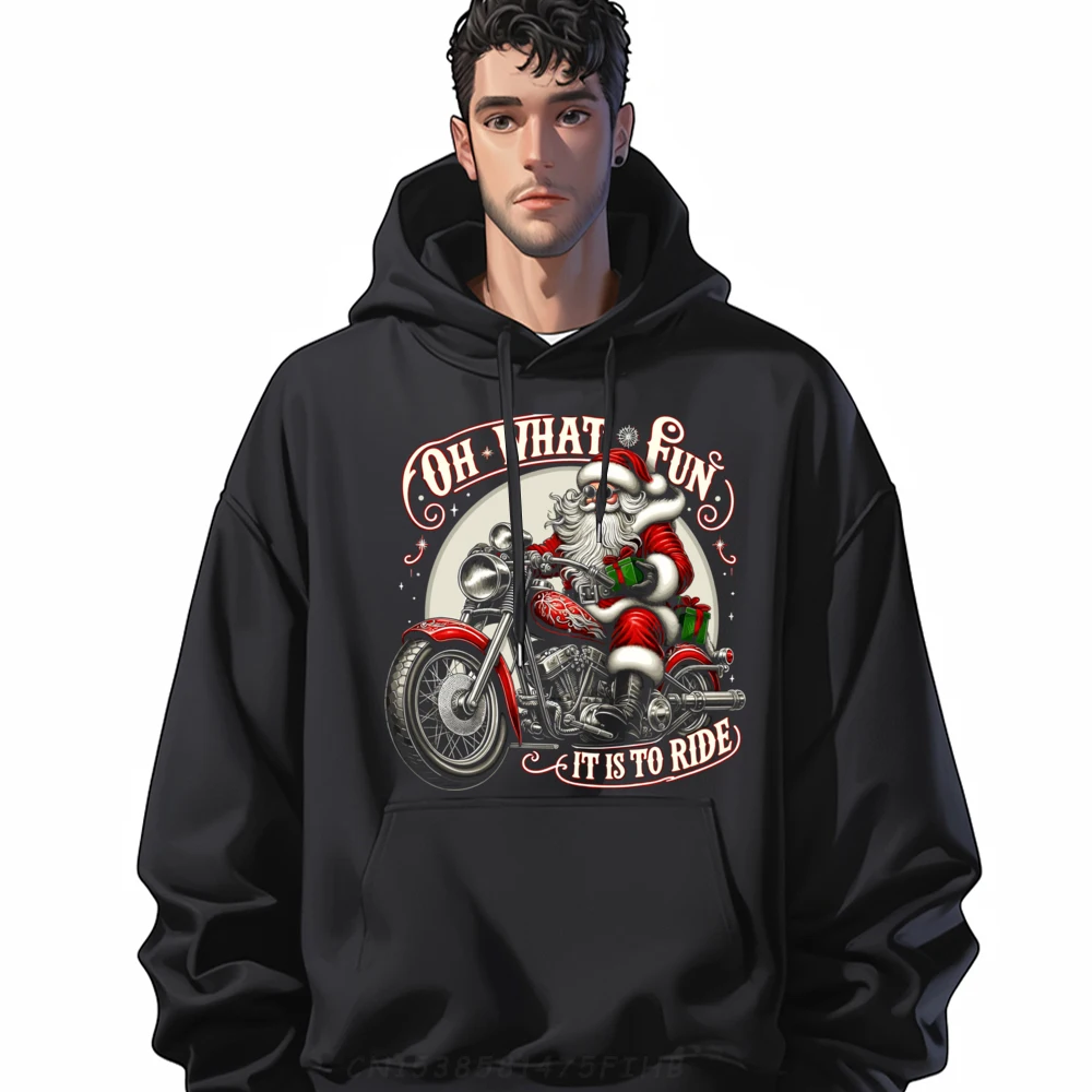 

Oh What Fun It Is To Ride Motorcycle Biker Santa Xmas Vintage Pullover Hoodies Mens Halloween Birthday