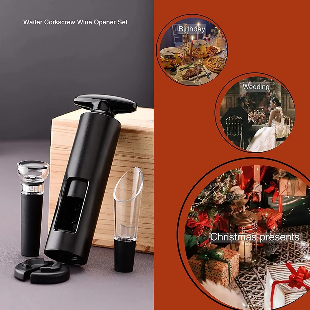 M12K-1 Set Wine Bottle Opener Red Wine Manual Corkscrew With Foil Cutter, Wine Aerator Pourer, Vacuum Stoppers, Self-Pulling Reu