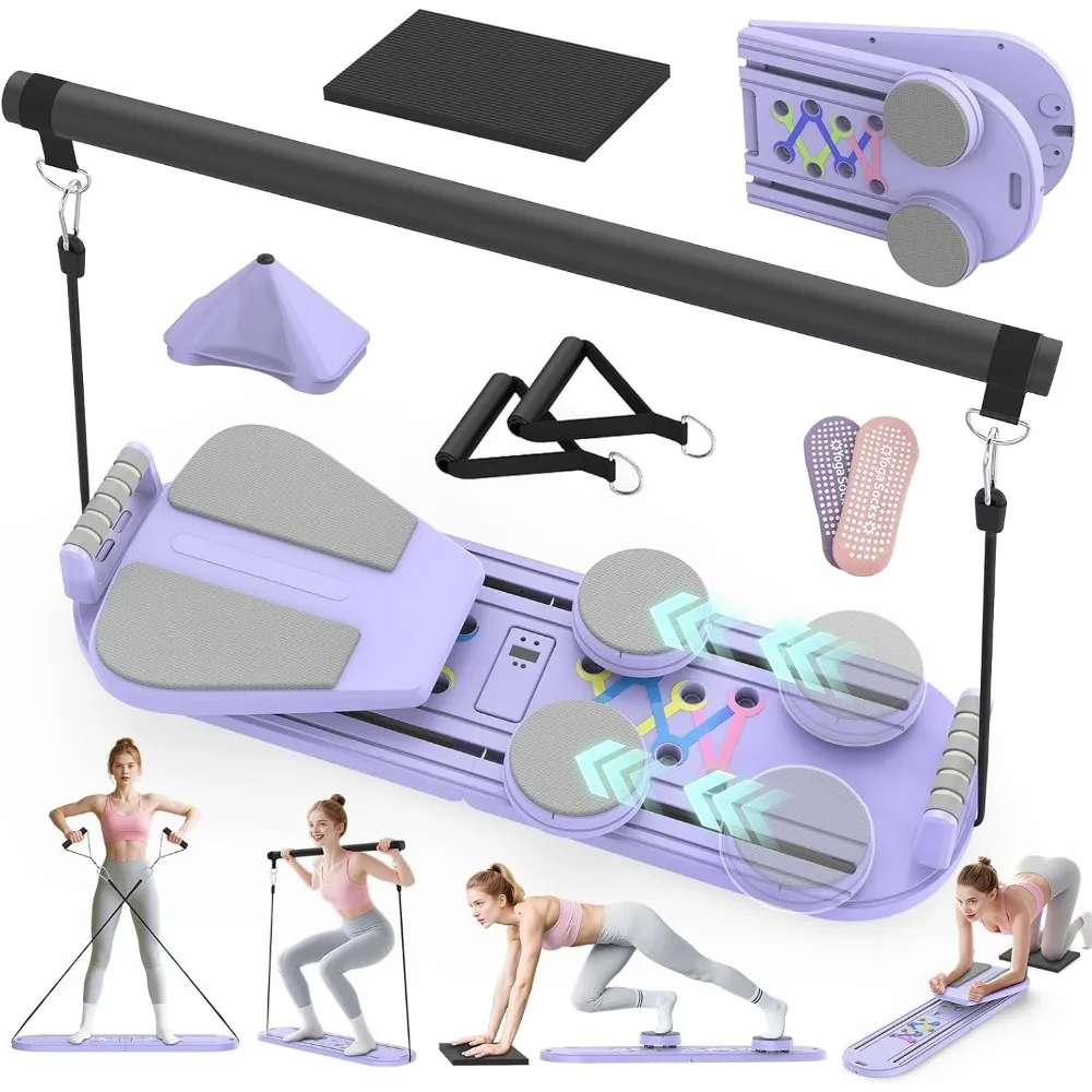 7 in 1 Foldable Pilates Reformer Set for Women Portable Home Workout Equipment with Timer for Core and Ab Exercise