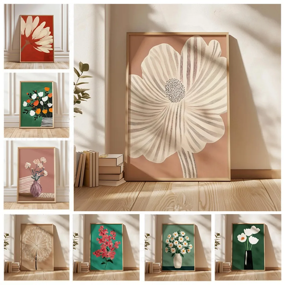 Rahmenloser Retro-Minimalistischer Blumendruck, Pflanzenblatt-Druck, Bohemian-Stil, Moderne Frühlings-Wohnzimmer-Wanddekoration