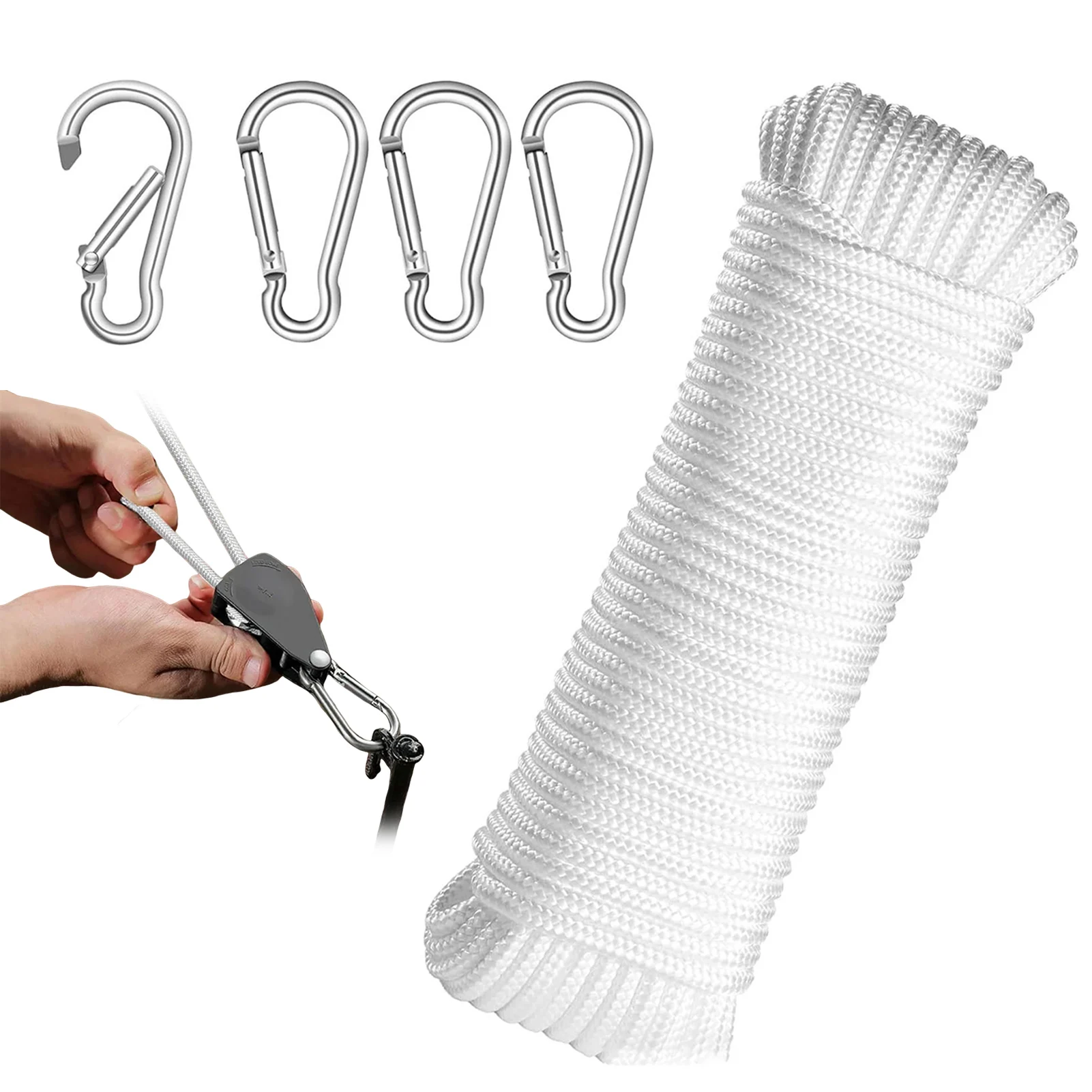 20M Nylon Gevlochten Touw Met 4 Stuks Gespen Multifunctioneel Verstelbaar Touw Zware Outdoor Waslijn Camping Accessoires