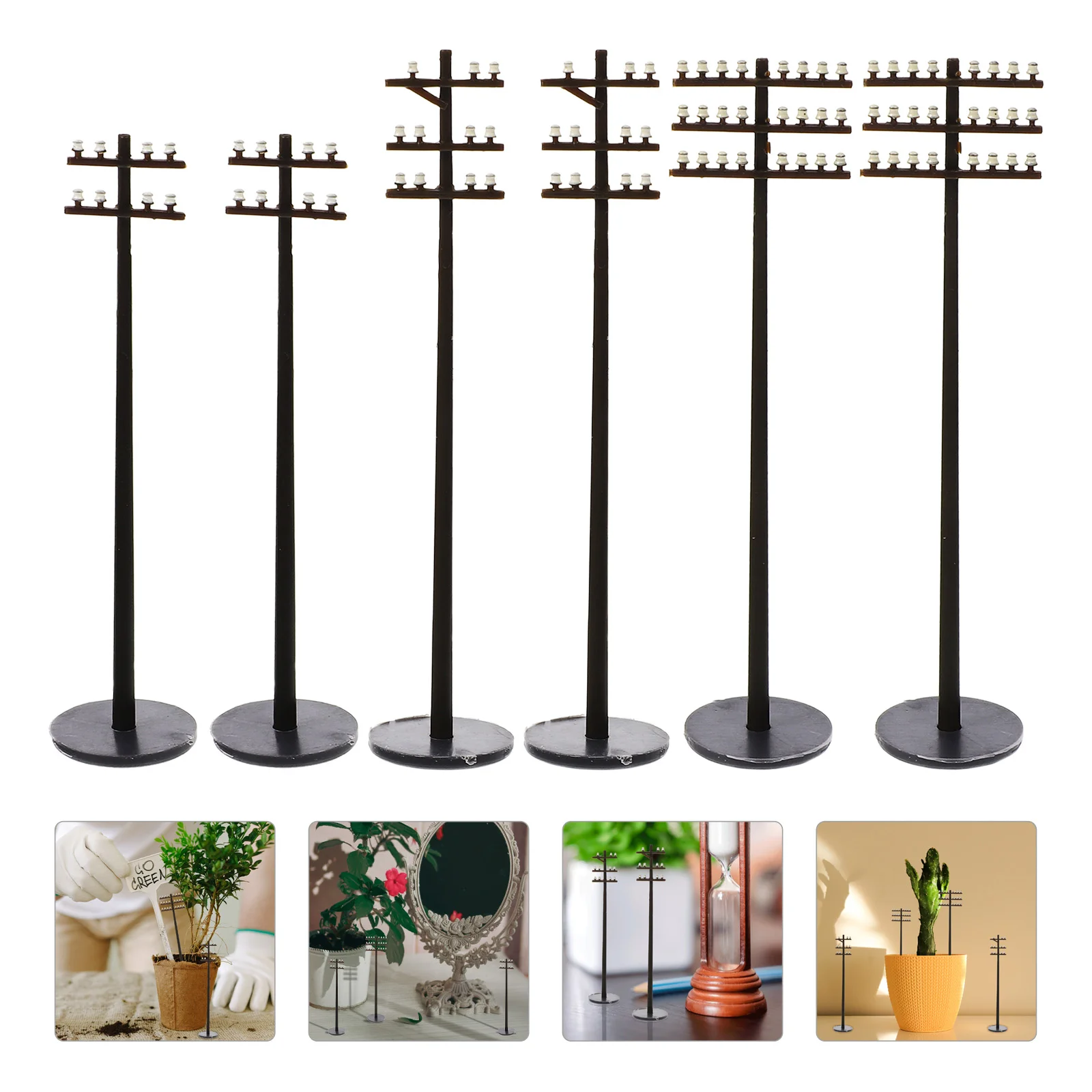 

6 Pcs Mini Telephone Pole Scenery Telegraph Poles Terrarium Models Cone Park Decors DIY Micro Toy Scenario