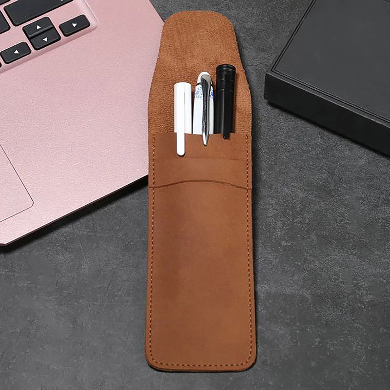 Vintage Leather Pen Case Portable Pocket Pen Pouch Mini Stationery Storage Bag For Business Travel Students Office Supplies