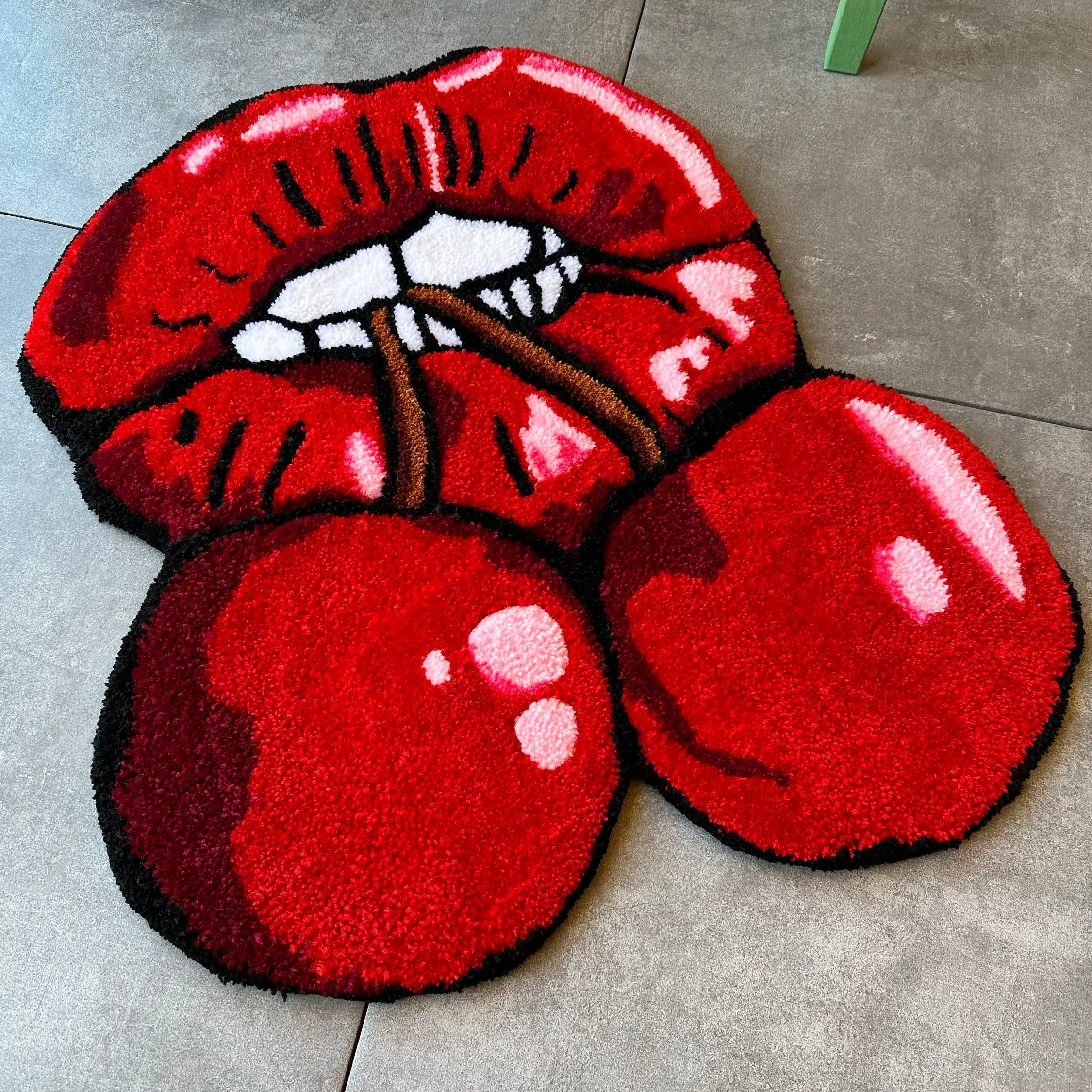 Big Mouth Cherry Rug Digital Printing Technology Simple Housewarming Gift Handmade Non-Slip Decorative Carpet