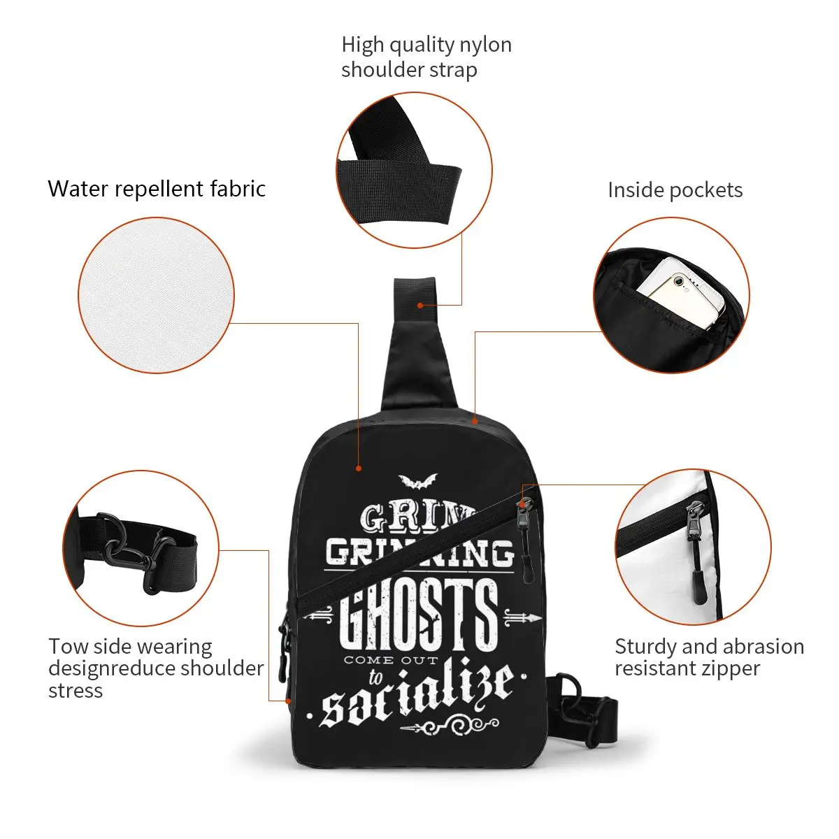 Haunted Mansion Grim Grinning Ghosts Sling Crossbody Chest Bag Men Casual Shoulder Backpack for Travel Cycling