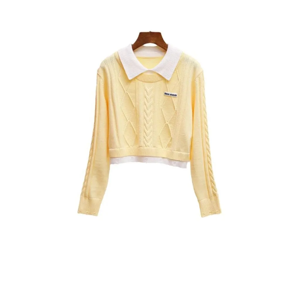 

Classy Women's Preppy Style Knitwear Fake Two-Piece Lapel Autumn New Korean Age-Reducing Clothing by Shenzhen Nanyou