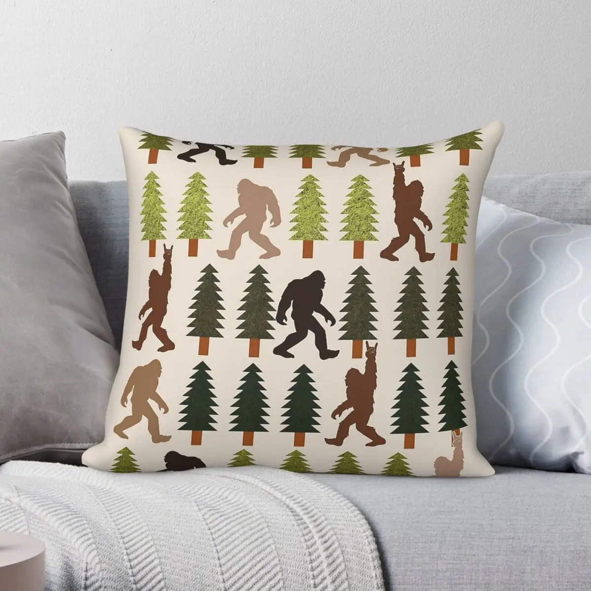 Bigfoot Walking In The Forest Pillowcase Polyester Linen Velvet Creative Zip Decorative Pillow Case Sofa Cushion Cover
