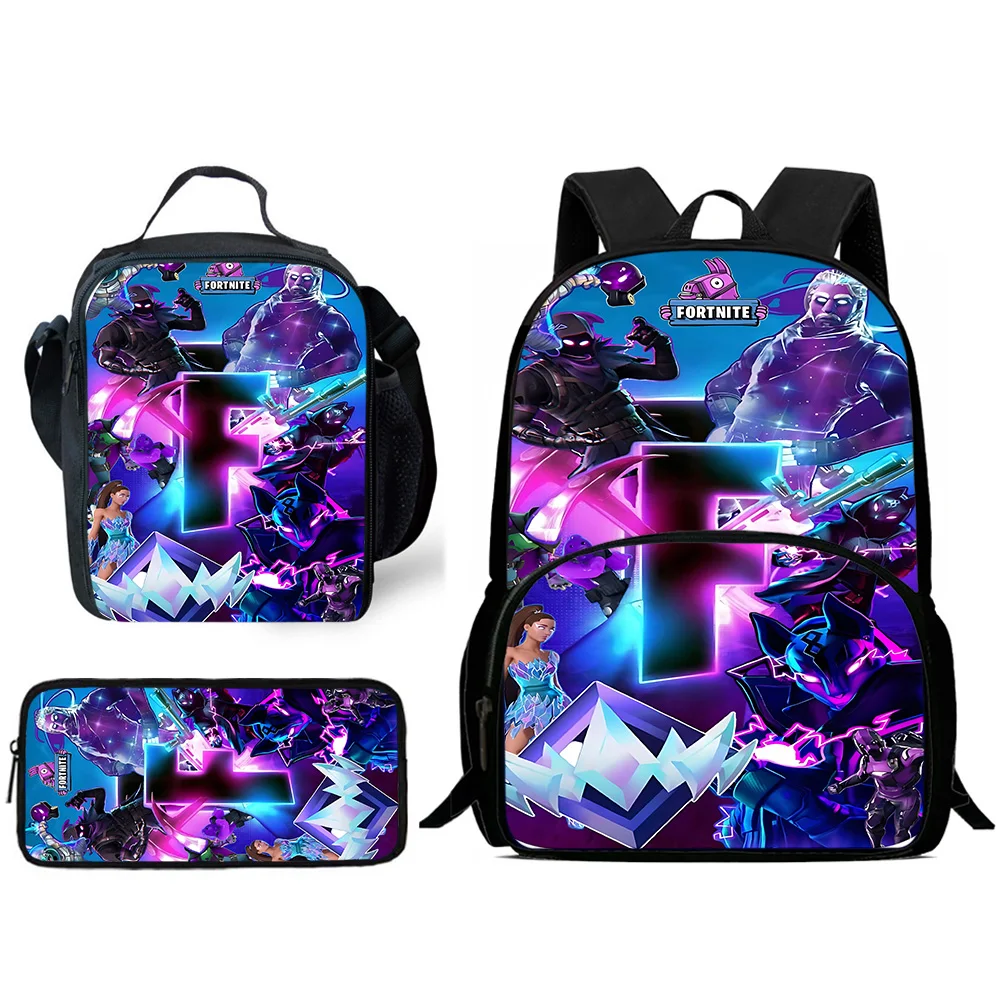 Mochilas infantiles con diseño de videojuegos, bolsa de almuerzo, estuche para lápices F-FortniteS, mochilas escolares de gran capacidad para niños y niñas, el mejor regalo