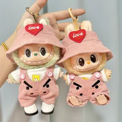 Hot 17cm Labubu Doll Clothes Fashion Pink Hat Overall Tshirt Outfit Set Doll Accessories Cute Decoration Little Clothes