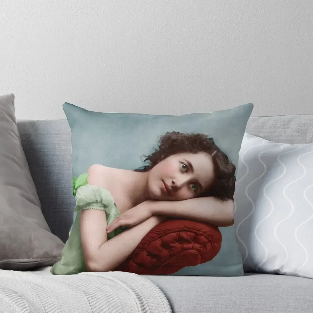 

Colorized Portrait of a young woman, unamed, by Fitz Guerin, ca 1900 Throw Pillow pillow cover luxury pillow