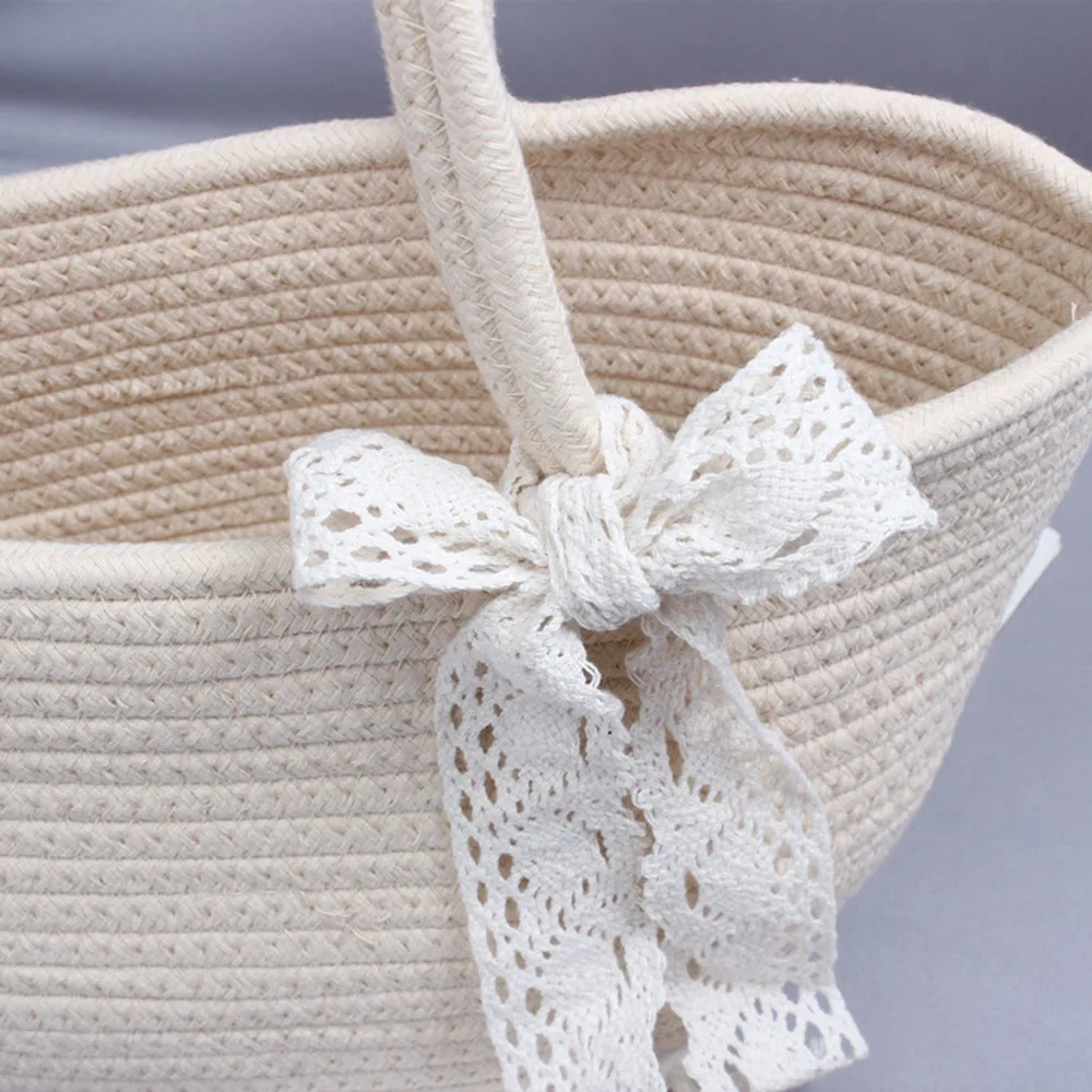 Pastoral Fresh Style Cotton Straw Woven Bag Portable Girls Shoulder Bags Handbag Beach Bag Woven Top-hand Shopping Bag Casual