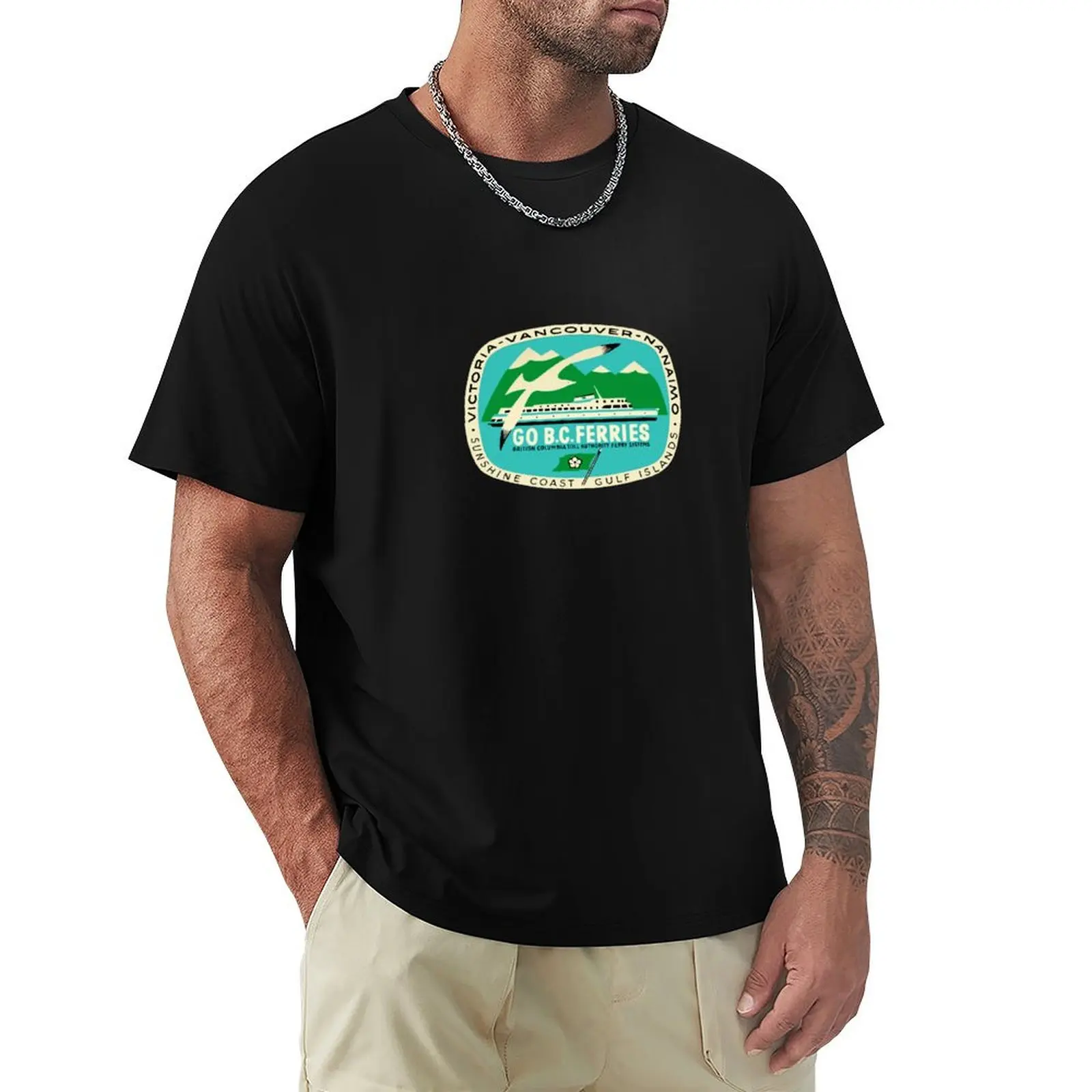 BC Ferries Victoria Vancouver Vintage Travel Decal T-Shirt cotton t-shirt plain for man package T-Shirt