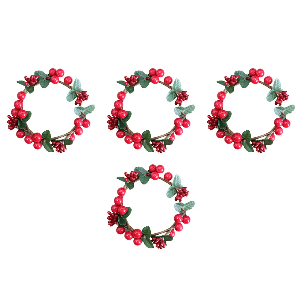 

4pcs Christmas Wine Glass Holder Decor Simulated Berry Garland Tabletop Party Decoration Xmas Wreath Accessory