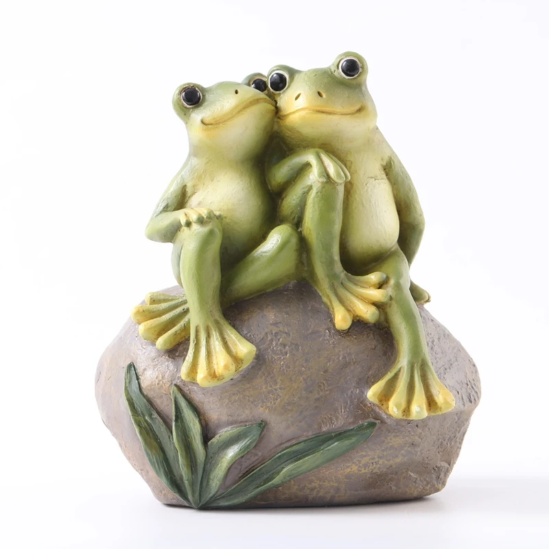 

for Creative Couple for Frog on Stone Statues Resin Figurines Ornament Fun Lover Animal Romantic Sculpture Home Office Garden