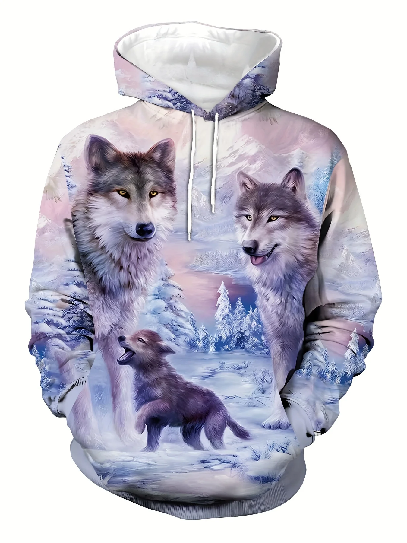 Tweedelige casual sportkledingset voor heren met lange mouwen en wolfprint, geschikt voor herfst- en wintermannen om te dragen