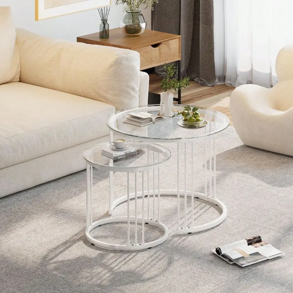 

Coffee Table 23.6 Round Coffee Table Set Of 2 Glass Nesting Table With Metal Frame Ceter Tables For Living Room Bedroom