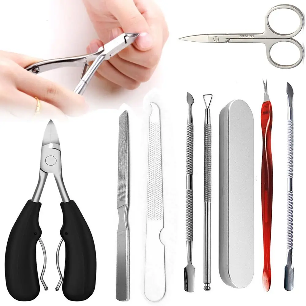 Spingipelle in acciaio inossidabile per salone di manicure Set di strumenti per nail art Pinza Clipper Set di rimozione della pelle morta Forbici per cuticole