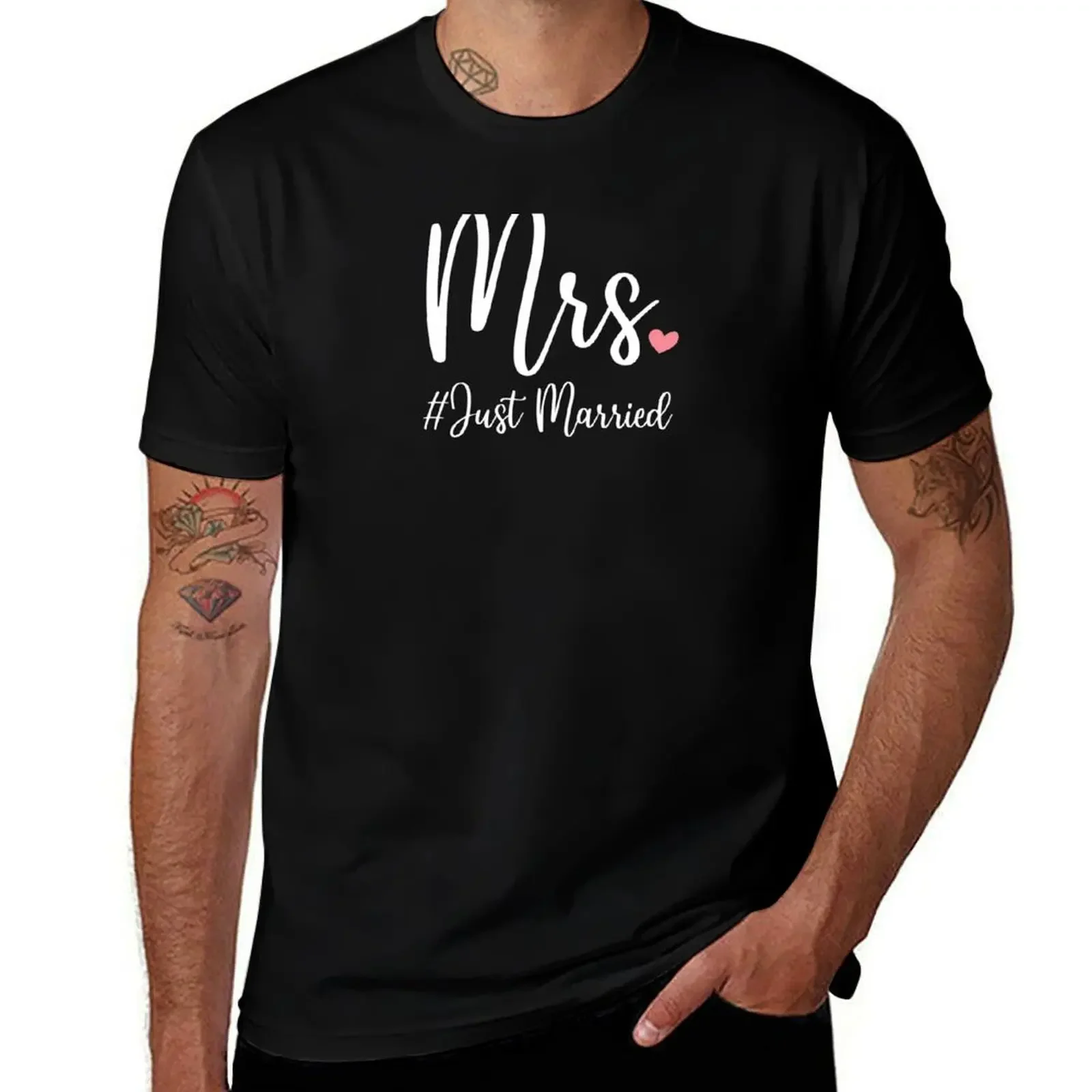 Mrs Just Married Mrs Mr Wedding Newlywed Matching Couple Gift Idea Also avaible with black lettering T-Shirt