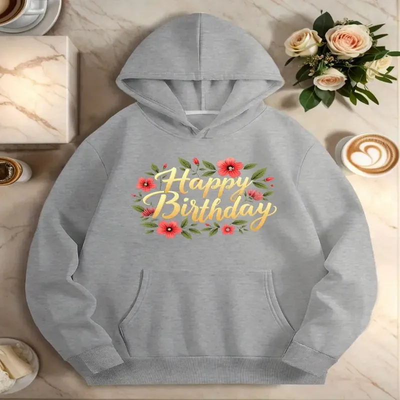 

Осень-зима, женский свитшот большого размера, женская одежда больших размеров, желтая одежда с днем рождения, текст, цветочное кольцо, дизайн, подарок, мягкий хлопок