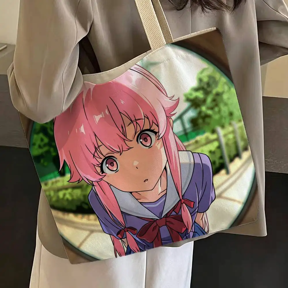 Сумка-тоут из холщовой ткани Anime Y-Yandere G-Gasai Yuno, вместительная, прочная, на плечо, с застежкой-молнией, классическая, идеально подходит для работы