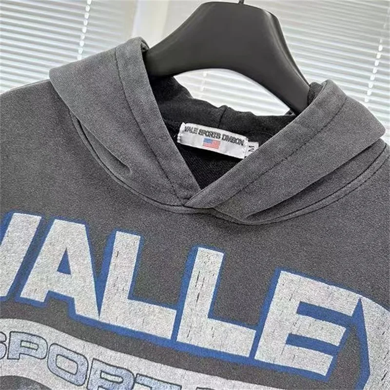 سترة سوداء بغطاء للرأس بسحاب من VALLEY، سترة هيب هوب أمريكية من القطن الخالص بطباعة صيد كبيرة الحجم