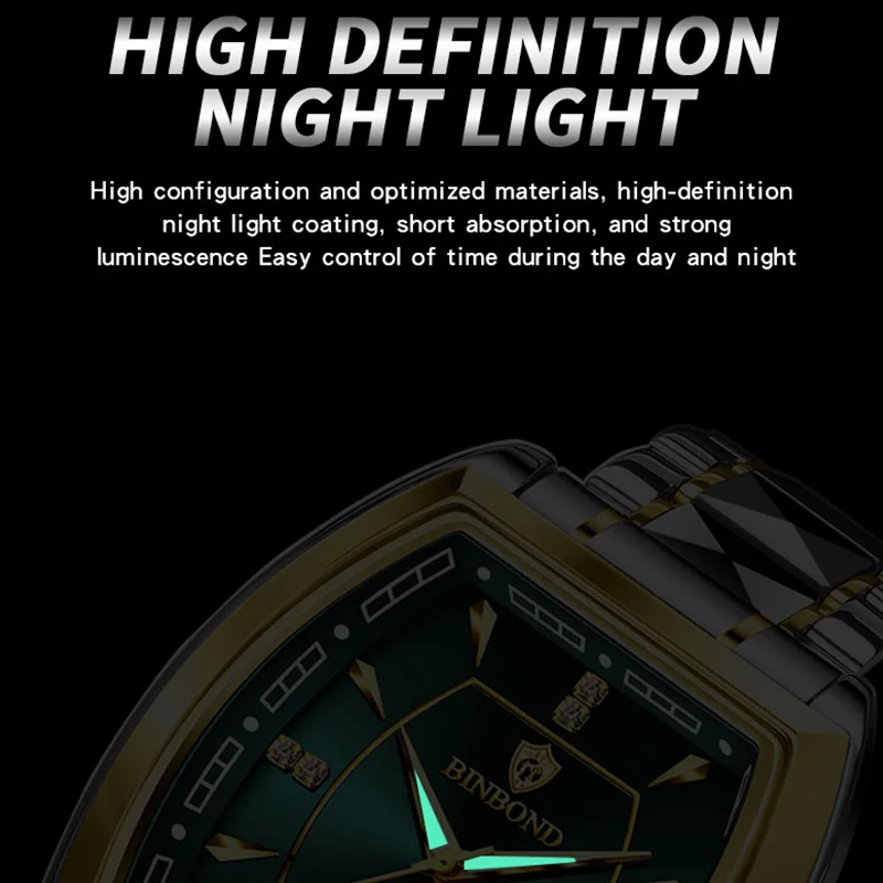 BINBOND Top Brand Luxury Men's Watches Waterproof Luminous Calendar Week Watch For Man Casual Stainless Steel Quartz Men Watch