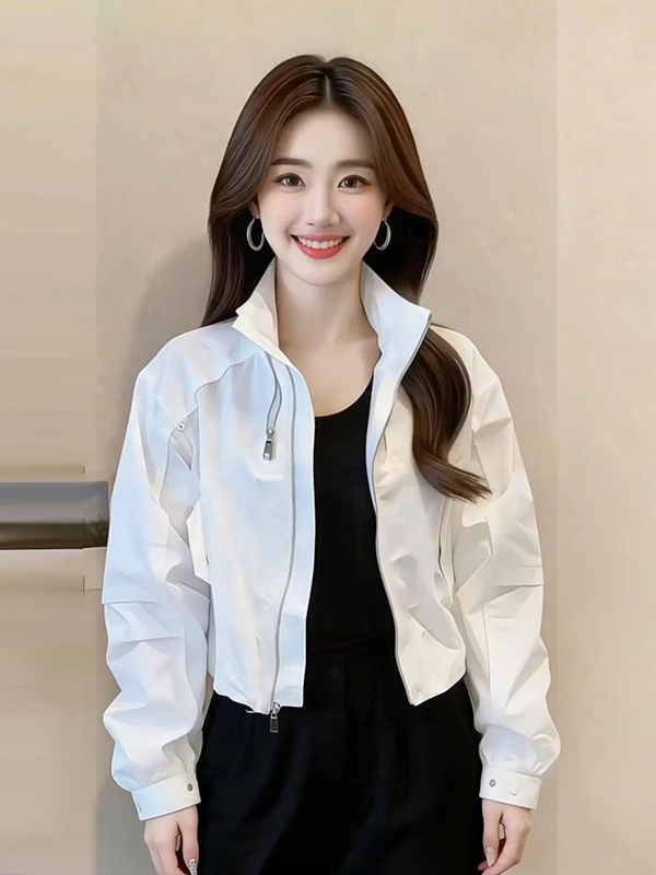 Fashionable Short Zipper Stand Collar Jacket Women's Spring 2026 New Arrival Versatile Design Beautiful Commute Style Coat