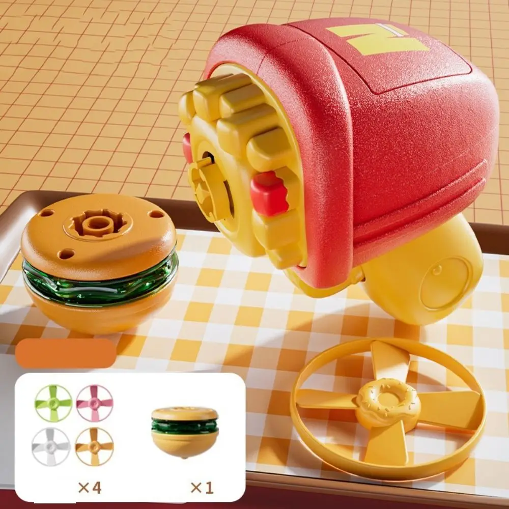 2 in 1 Gyro Flying Disc Soaring Propeller Launcher Rotating Gyro Burger Fries Shape Colorful Luminous Luminous Outdoor Game