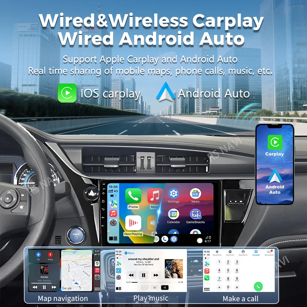 Android 16 For Toyota Corolla 11 Auris LHD 2017 - 2019 2K QLED Android Car Radio Multimedia Video Player GPS Stereo CarPlay