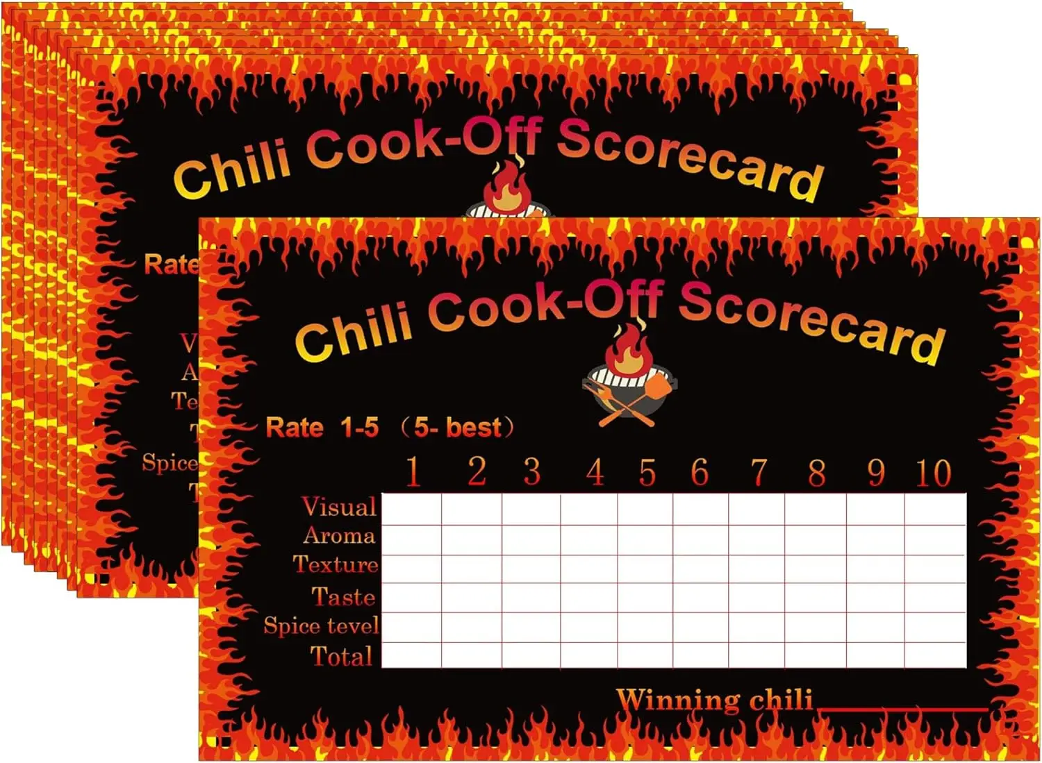 Chili Cook Off Contest Card 10 Pcs Chili Cook Off Banner Score Cards Award Certificates 9inch x 6.3 inch Chili Tasting Score