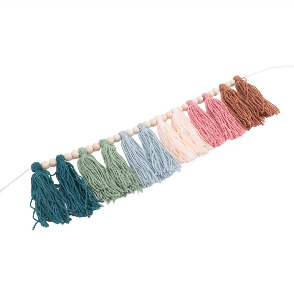 BAAQ Boho Tassel Garland with Wood Bead Earth Toned Rainbow Garland for Classroom Nursery Party Kids Bedroom Room Dorm A