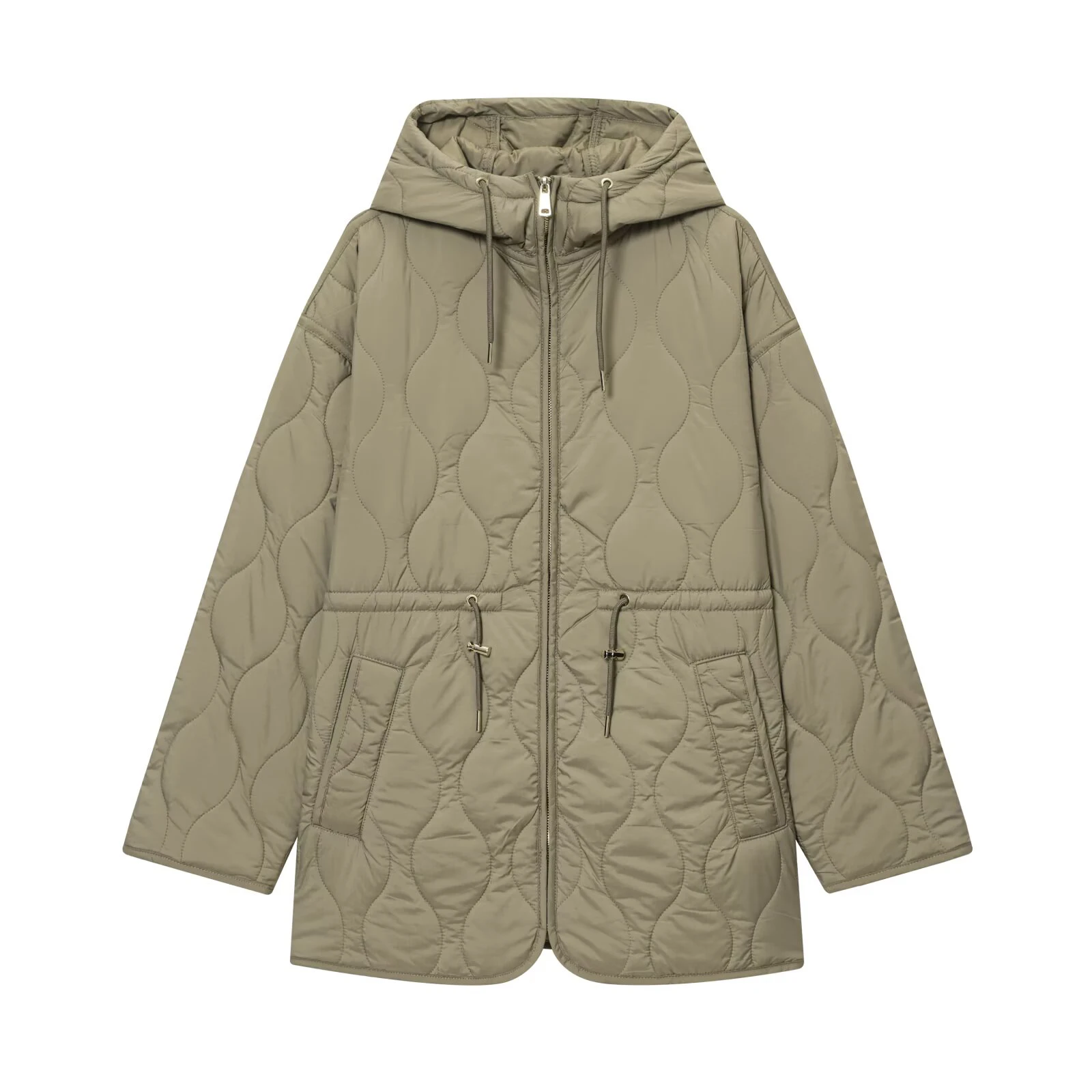 Autumn women's European and American style stand up collar long sleeved lace up adjustable hooded waterproof quilted jacket