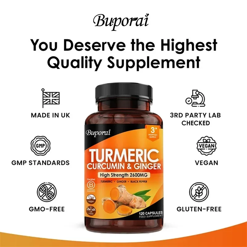 3 في 1 الكركم والزنجبيل والفلفل 2600 ملغ - لدعم المفاصل والهضم والمناعي، تحتوي على جذر الزنجبيل الكركمين والفلفل الأسود #5