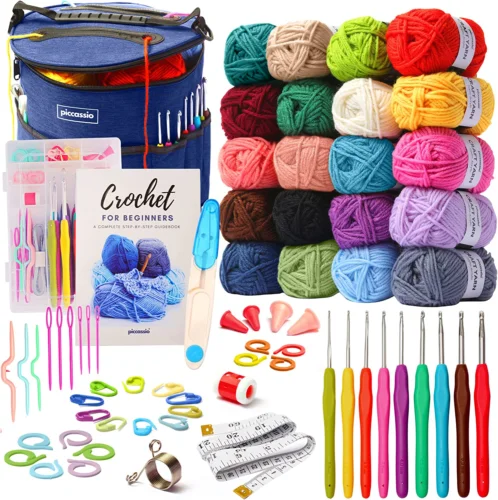 

Customize Crochet Set Kit with Crochet Hooks Yarn Set Premium Bundle Includes Yarn Balls, Needles, Accessories Kit, Tote Bag