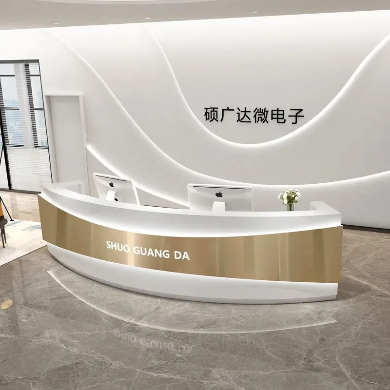 Modern Simple Stainless Steel Reception Desk Curved Front Counter for Company Beauty Salon Barber Shop Checkout Paint Bar