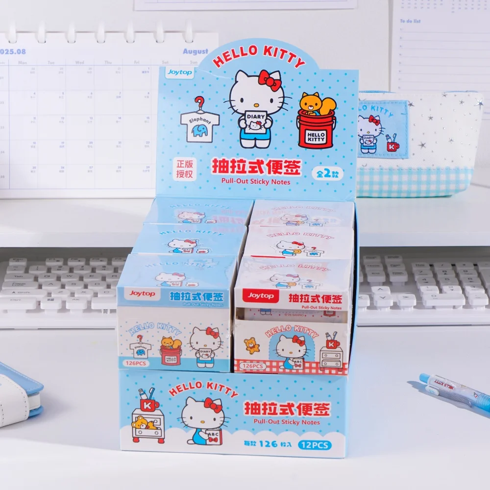126Pcs Genuine Sanrio Hello Kitty Pull-Out Sticky Notes Kawaii Kt Cat Self-Adhesive Message Memo Cartoon Study Stationery Gifts