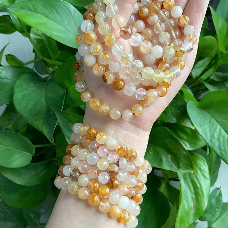 Natural Golden Quartz Crystal Bead Bracelet for Women, Fashion Reiki Healing Energy, Quartz Gemstone Bangles, Jewelry Gift, 1PC